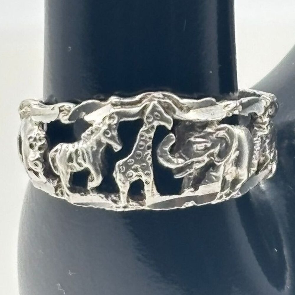 Vintage Sterling Silver Safari Ring in the Style of Navajo Artist Ted Ott Size 9